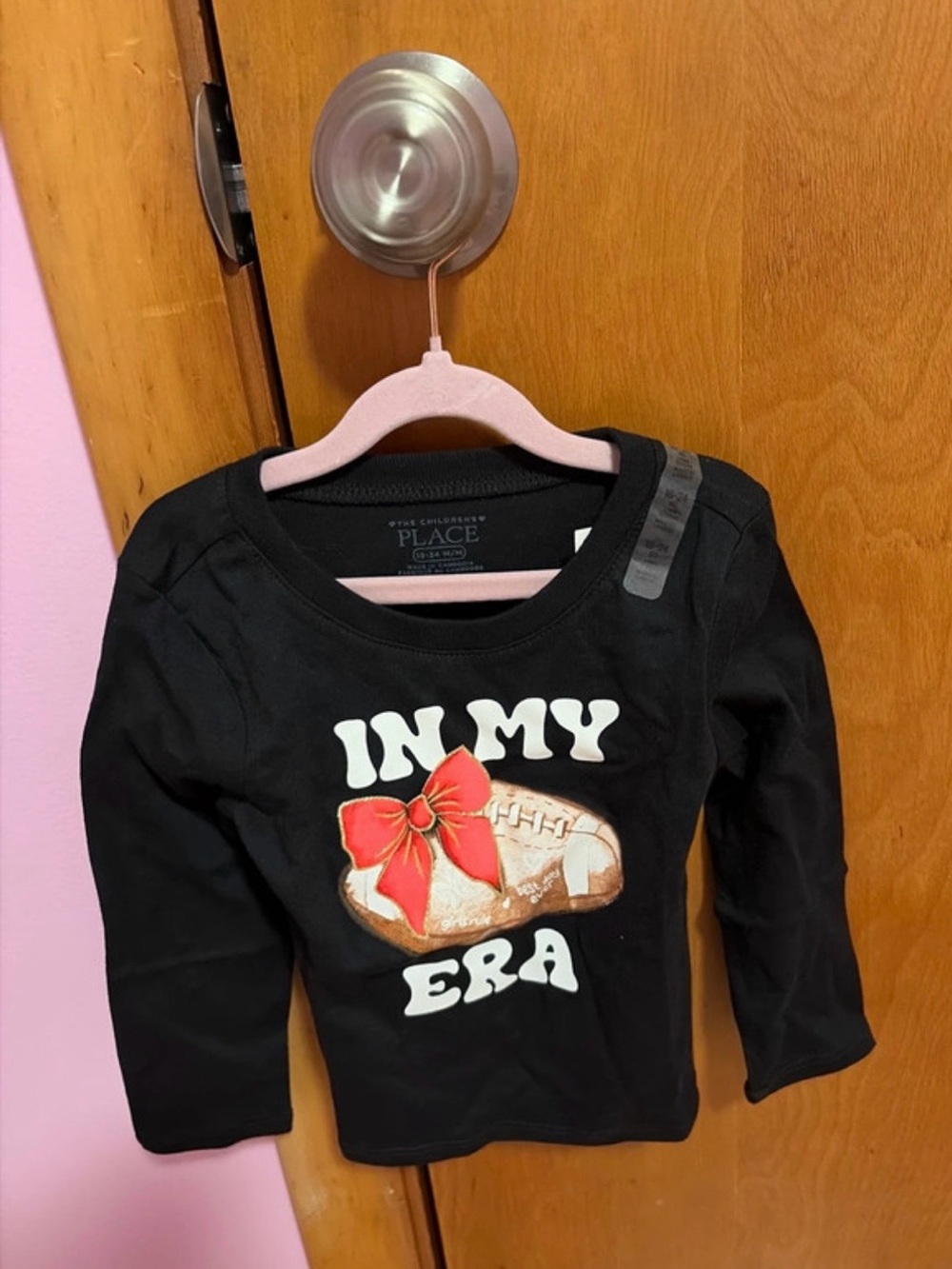 The Children's Place Black Long-Sleeve Tee with Football & Red Bow Graphic
